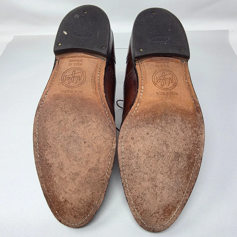Nuflex Prime Oxford Shoes Mens 12 Cap Toe Brown Leather Brogue Made in USA